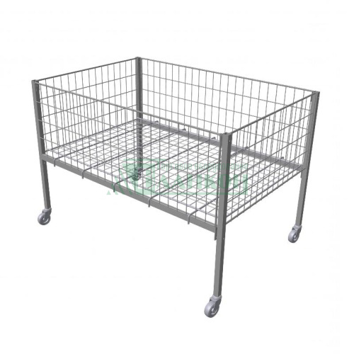Корзина распродажная на колесах передвижная сетчатая накопитель купить в магазине торгового оборудования в Петербурге