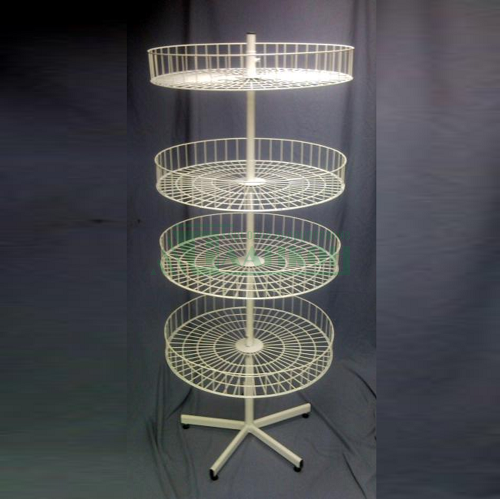 Стойка вращающаяся торговая с 4 круглыми корзинами напольная купить в магазине торгового оборудования в Петербурге