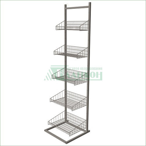 Стойка торговая сетчатая напольная с пятью корзинами для магазина купить в магазине торгового оборудования в Петербурге