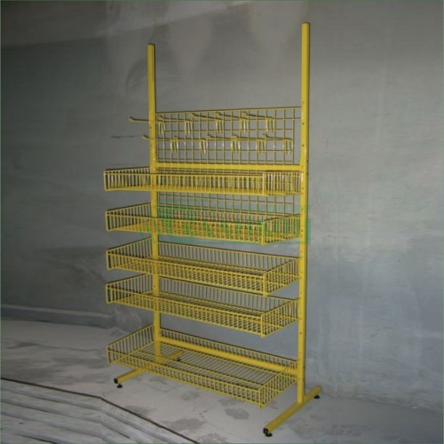 Стойка торговая сетчатая напольная с корзинами и крючками для магазина купить в магазине торгового оборудования в Петербурге