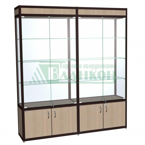 Витрина двухсекционная из алюминиевого профиля Практик-7 с надежной системой купить в магазине торгового оборудования в Петербурге